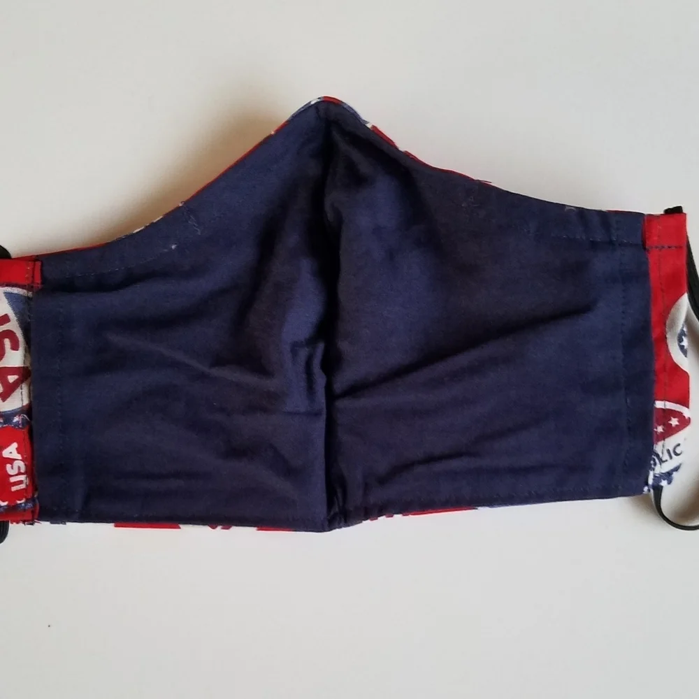 Hand Crafted Republican/GOP Cotton Adult Face Mask Red Blue White.